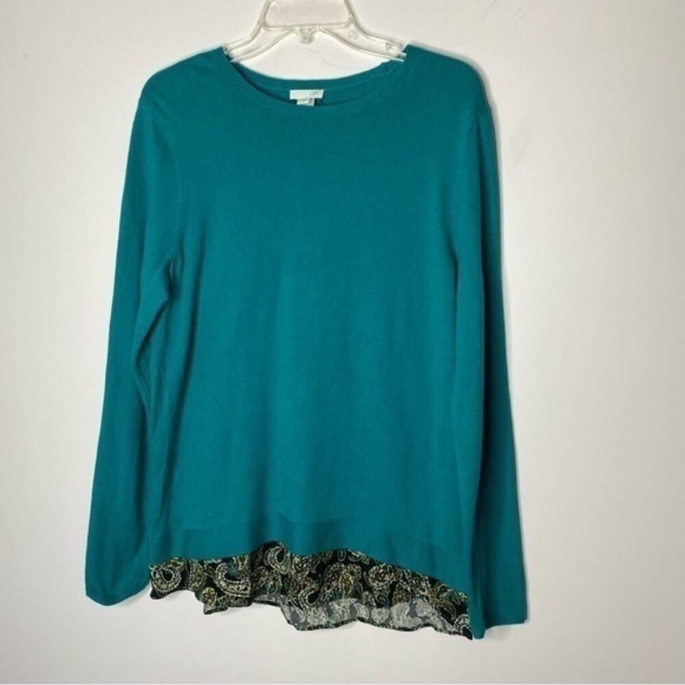 J. Jill Green Split Back Paisley Detail‎ Sweater Size Medium Business Casual